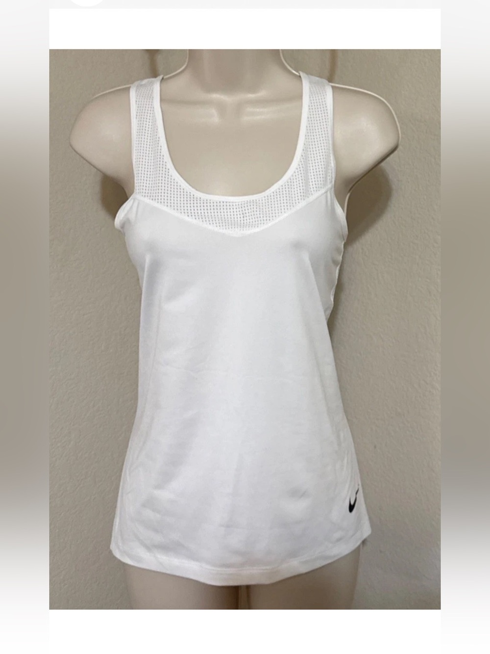 Nike Women's White Mesh-Back Athletic Racerback Tank Lightweight Training Top